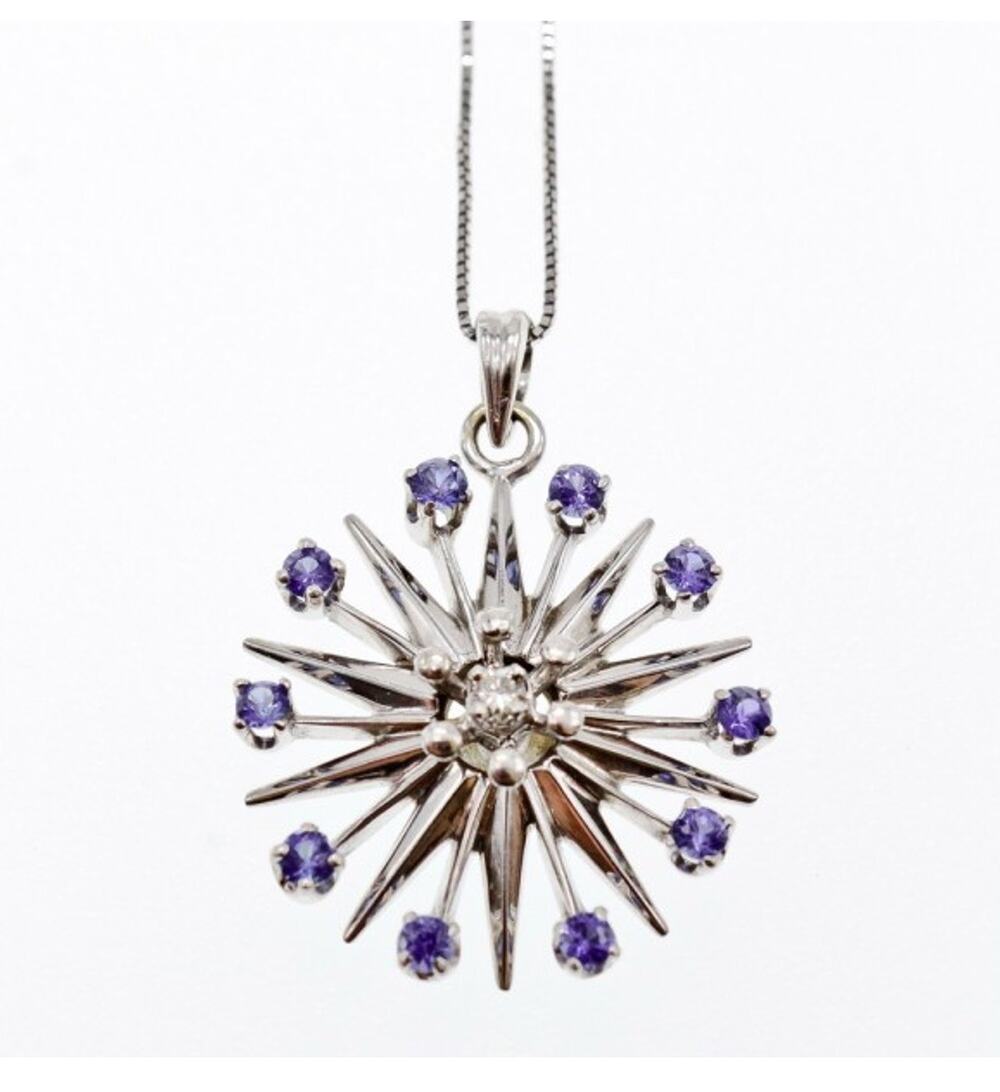 14K White Gold Sapphires & Diamond Chain With Pendant